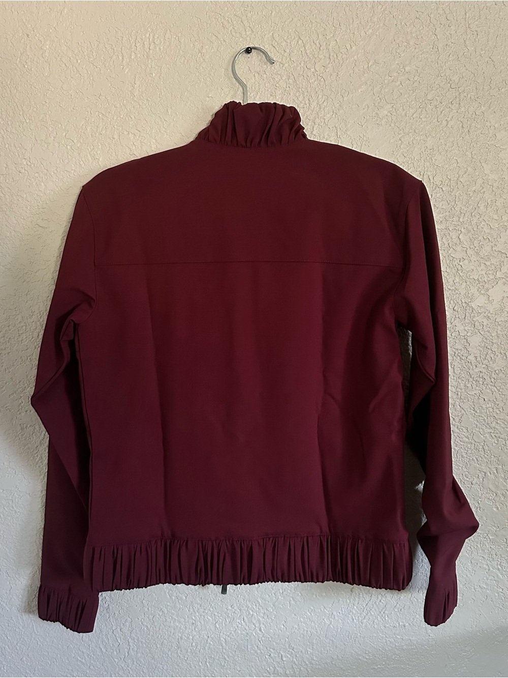 APL Women's Burgundy Ruffled Collar Bomber Jacket - Picture 4 of 8